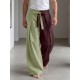 Men's Yin-Yang Color-Block Pleated High-Waisted Wrapped Tie-Belt Trousers