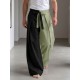 Men's Yin-Yang Color-Block Pleated High-Waisted Wrapped Tie-Belt Trousers