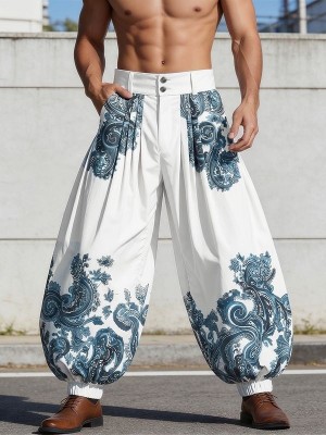 Men's Paisley Print Wide-Leg Trousers