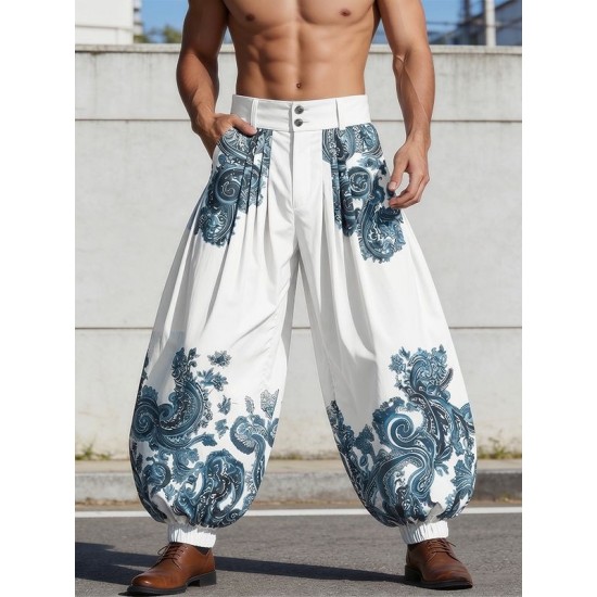 Men's Paisley Print Wide-Leg Trousers