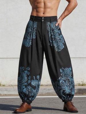 Men's Paisley Print Wide-Leg Trousers
