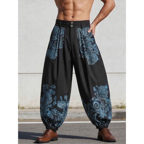 Men's Paisley Print Wide-Leg Trousers