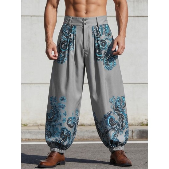 Men's Paisley Print Wide-Leg Trousers