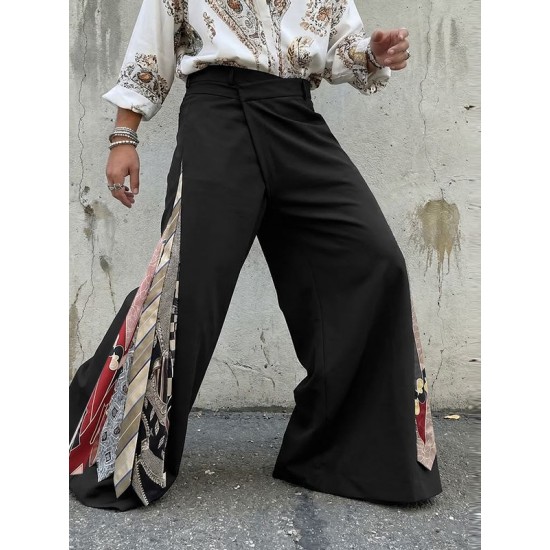 Men's Vintage Bohemian Asymmetrical Waist Side Patchwork Wide Leg Trousers