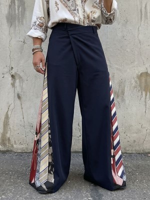 Men's Vintage Bohemian Asymmetrical Waist Side Patchwork Wide Leg Trousers