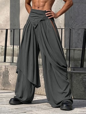 Men's Asymmetrical Wrap Draped Slit Wide Leg Trousers