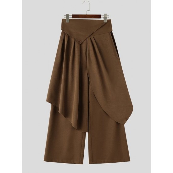 Men's Asymmetrical Wrap Draped Slit Wide Leg Trousers