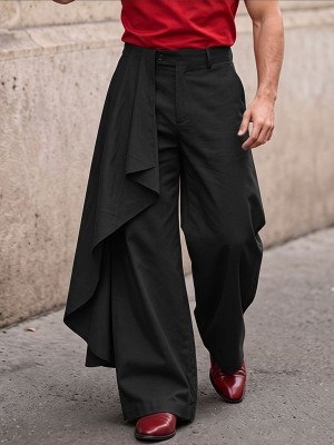 Men's Asymmetrical Draped Overlay Wide Leg Loose Trousers