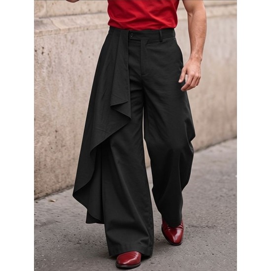 Men's Asymmetrical Draped Overlay Wide Leg Loose Trousers
