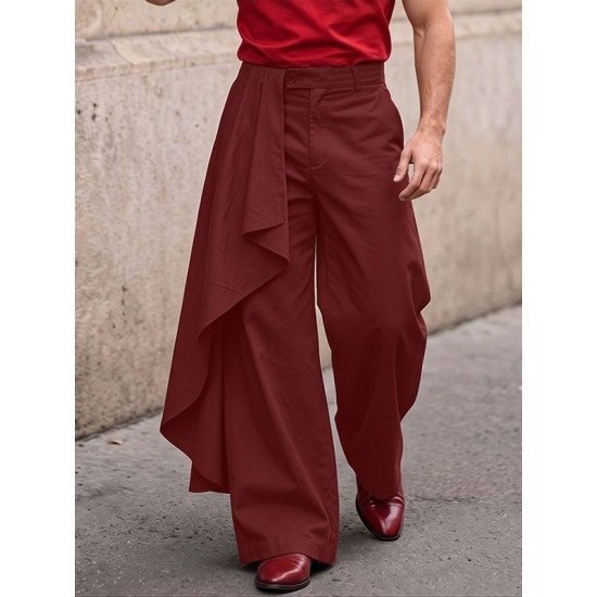 Men's Asymmetrical Draped Overlay Wide Leg Loose Trousers