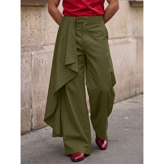 Men's Asymmetrical Draped Overlay Wide Leg Loose Trousers