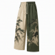 Men's Vintage Zen Two Tone Pine Tree Print Drawstring Wide Leg Trousers