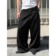 Men's Asymmetrical Fold-Over Button Tie Waist Wide Leg Trousers