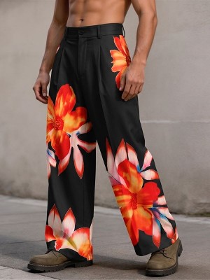 Men's Tropical Floral Print Wide Leg Trousers