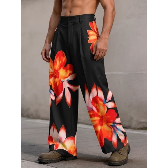 Men's Tropical Floral Print Wide Leg Trousers