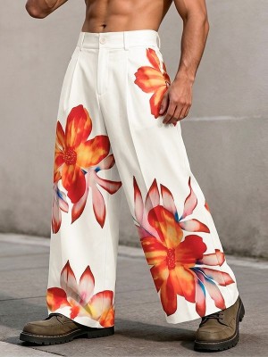 Men's Tropical Floral Print Wide Leg Trousers