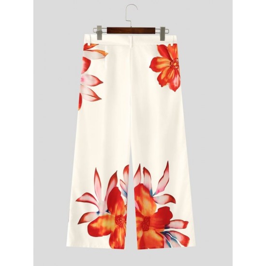 Men's Tropical Floral Print Wide Leg Trousers
