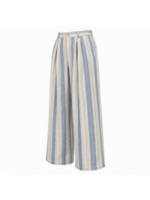 Men's Beach Resort Striped High-Waisted Pleated Wide Leg Palazzo Trousers