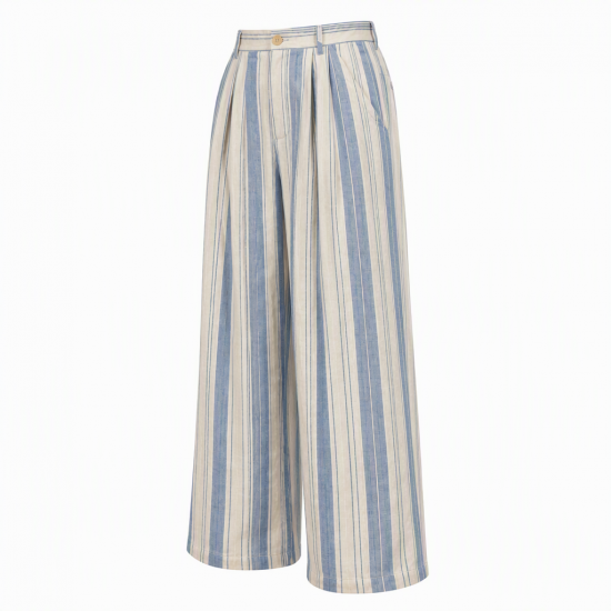 Men's Beach Resort Striped High-Waisted Pleated Wide Leg Palazzo Trousers