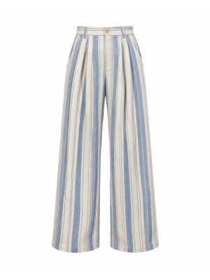 Men's Beach Resort Striped High-Waisted Pleated Wide Leg Palazzo Trousers