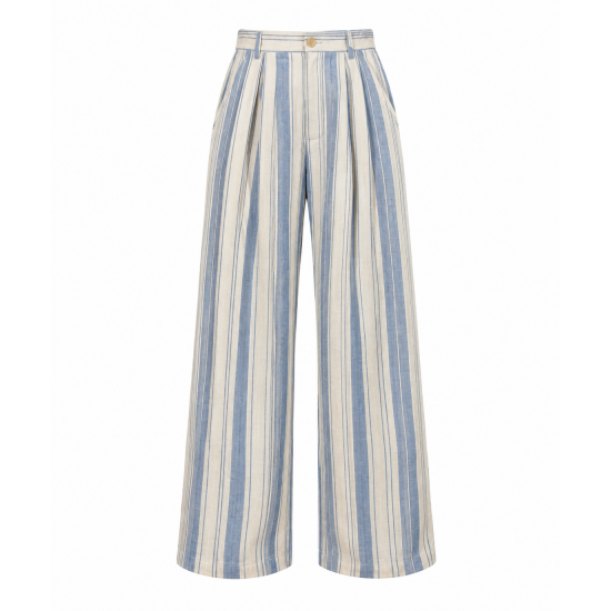 Men's Beach Resort Striped High-Waisted Pleated Wide Leg Palazzo Trousers