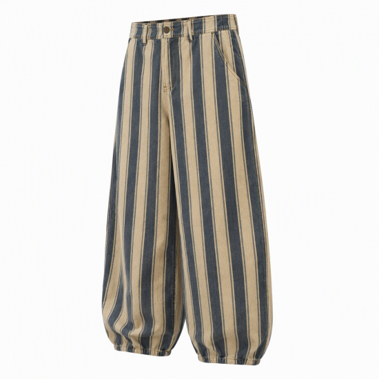Men's Vintage Bold Striped Baggy Wide-Leg Balloon Trousers