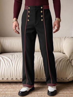 Men's Victorian Double-Breasted High-Waist Contrast Tailored Trousers