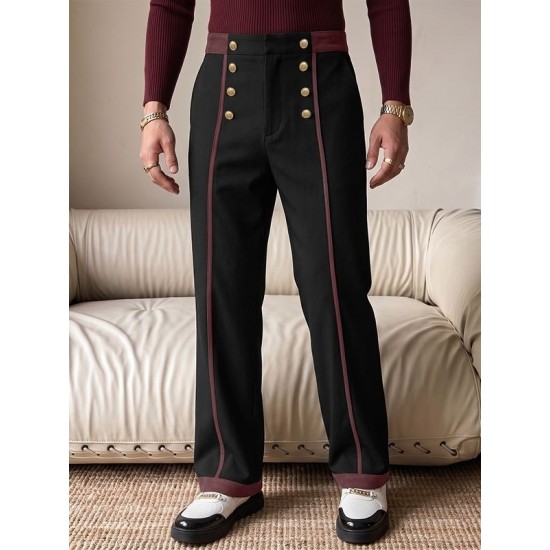 Men's Victorian Double-Breasted High-Waist Contrast Tailored Trousers