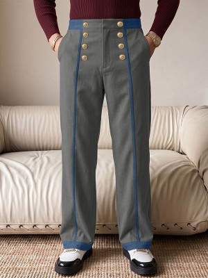Men's Victorian Double-Breasted High-Waist Contrast Tailored Trousers