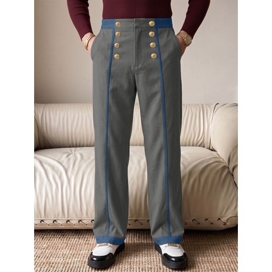 Men's Victorian Double-Breasted High-Waist Contrast Tailored Trousers