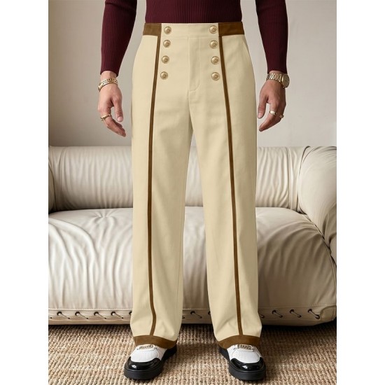 Men's Victorian Double-Breasted High-Waist Contrast Tailored Trousers
