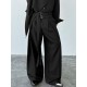 Men's Double D-Ring Strap Pleated Maxi Wide-Leg Trousers