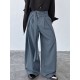 Men's Double D-Ring Strap Pleated Maxi Wide-Leg Trousers