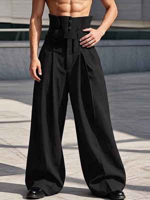 Men's Party Corset High Waist Pleated Wide Leg Full Length Trousers