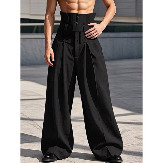 Men's Party Corset High Waist Pleated Wide Leg Full Length Trousers