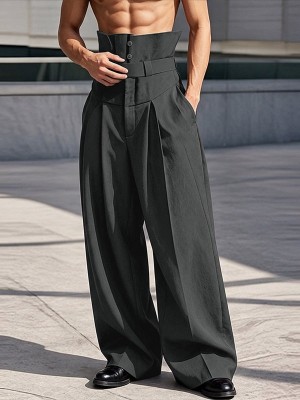 Men's Party Corset High Waist Pleated Wide Leg Full Length Trousers