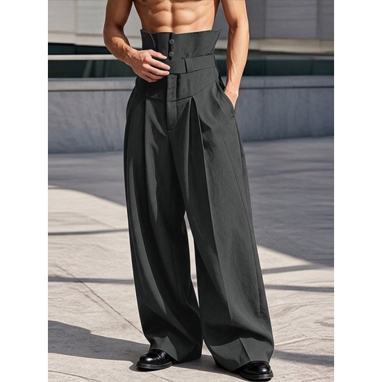Men's Party Corset High Waist Pleated Wide Leg Full Length Trousers