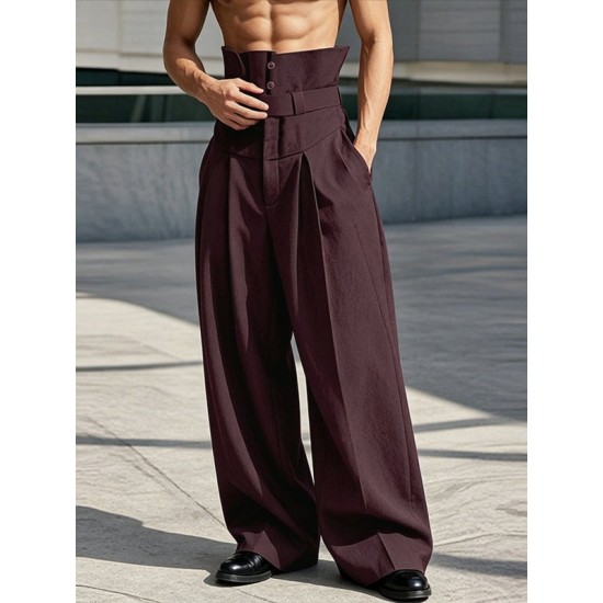 Men's Party Corset High Waist Pleated Wide Leg Full Length Trousers
