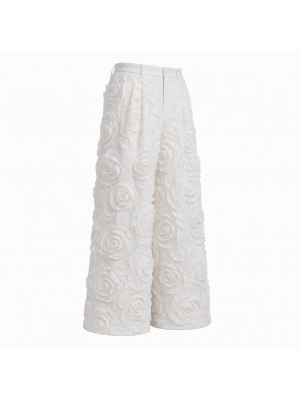 Men's Party 3D Rose Flower Pleated Wide Leg Full Length Trousers