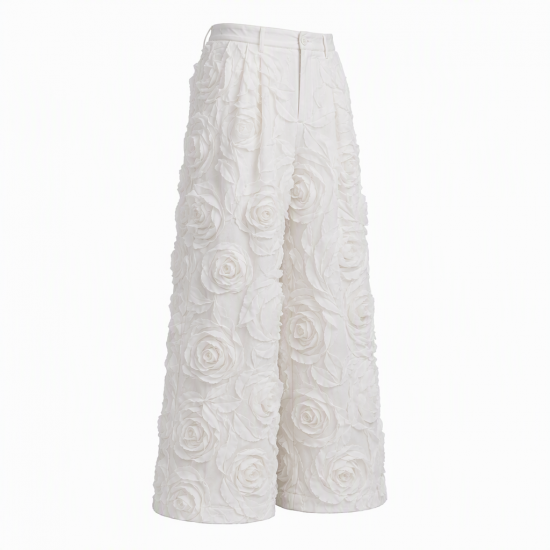 Men's Party 3D Rose Flower Pleated Wide Leg Full Length Trousers