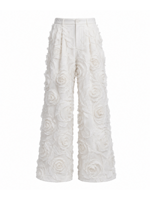 Men's Party 3D Rose Flower Pleated Wide Leg Full Length Trousers