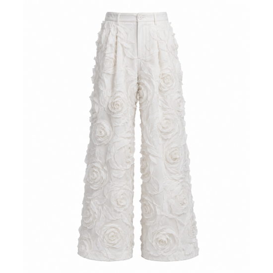 Men's Party 3D Rose Flower Pleated Wide Leg Full Length Trousers