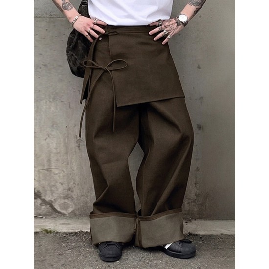 Men's Retro Party Ribbon Wrap Front Turn-Up Wide Cuff Loose Trousers