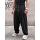 Men's Double Breasted Button Drop Crotch Pleated Full Length Harem Trousers