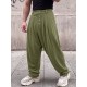 Men's Double Breasted Button Drop Crotch Pleated Full Length Harem Trousers
