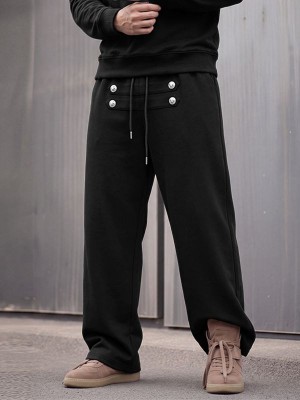 Men's Urban Casual Sailor Button Drawstring Wide Leg Trousers