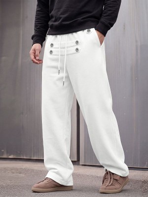 Men's Urban Casual Sailor Button Drawstring Wide Leg Trousers