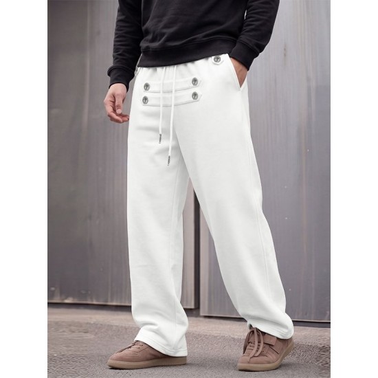 Men's Urban Casual Sailor Button Drawstring Wide Leg Trousers
