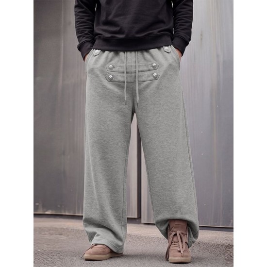 Men's Urban Casual Sailor Button Drawstring Wide Leg Trousers