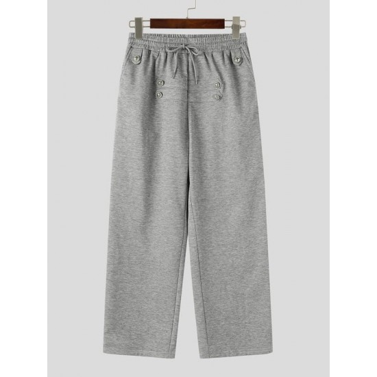 Men's Urban Casual Sailor Button Drawstring Wide Leg Trousers
